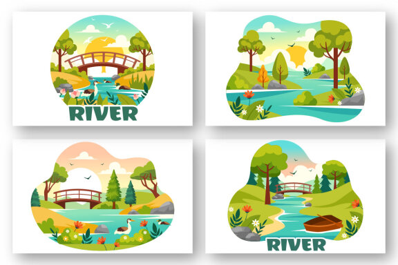 9 River Landscape Illustration