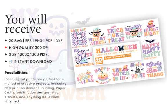 Halloween Pastel Color Sublimation SVG Bundle | Halloween Spooky Season Craft SVG 