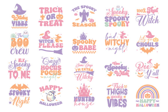 Halloween Retro Pastel Color Sublimation SVG Bundle | Halloween Spooky Season Craft SVG 