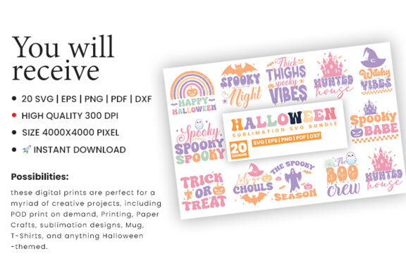 Halloween Retro Pastel Color Sublimation SVG Bundle | Halloween Spooky Season Craft SVG 