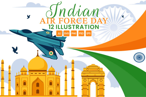 12 Indian Air Force Day Illustration