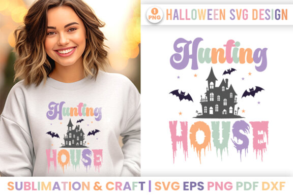Halloween Season Sublimation Hunting House SVG Design