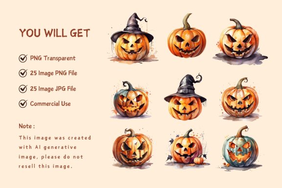 Halloween pumpkin illustration in watercolor style isolated on white background