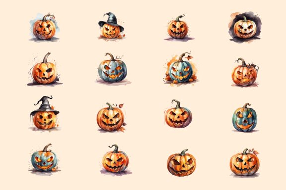 Halloween pumpkin illustration in watercolor style isolated on white background