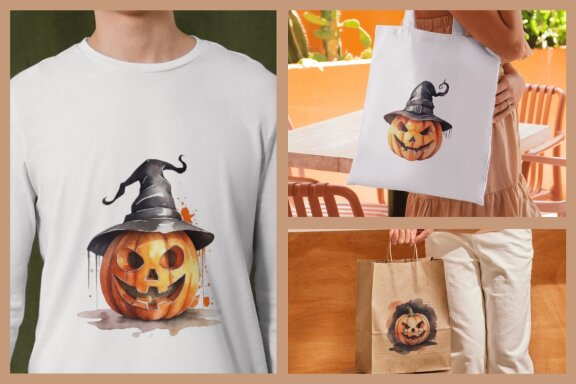 Halloween pumpkin illustration in watercolor style isolated on white background