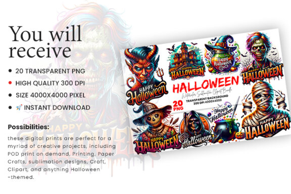 Halloween Season Spooky Sublimation Clipart PNG Bundle