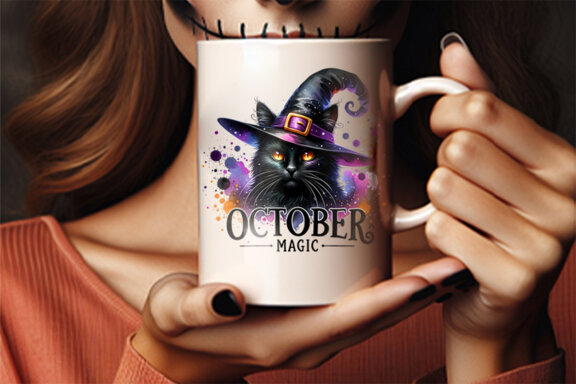 Watercolor Halloween Fall Theme Spooky Black Cat Witch Sublimation Clipart PNG Bundle