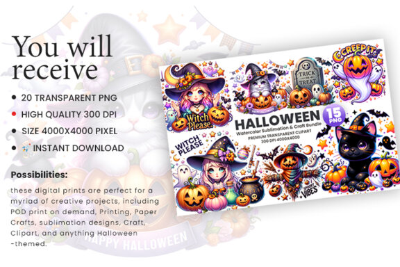 Halloween Season Sublimation Clipart PNG Bundle