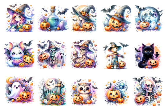 Watercolor Halloween Season Sublimation Clipart Bundle