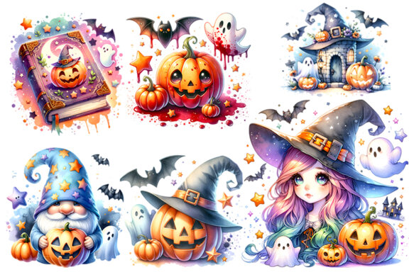 Watercolor Halloween Season Sublimation Clipart Bundle