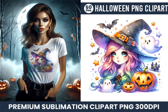 Watercolor Halloween Season Sublimation Clipart Bundle