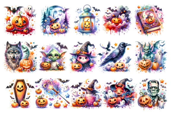 Watercolor Halloween Season Sublimation Clipart Bundle