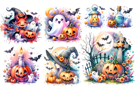 Watercolor Halloween Season Sublimation Clipart Bundle