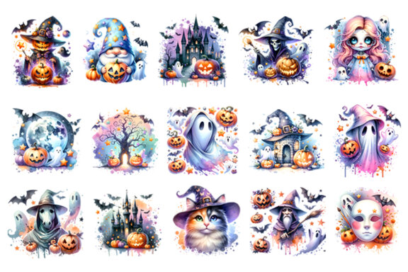 Watercolor Halloween Season Sublimation Clipart Bundle