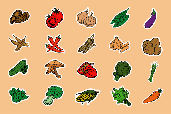Cartoon Hand-drawn Vegetables Icons
