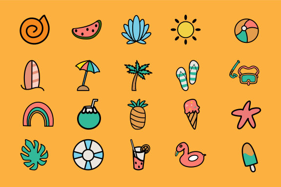 Playful Summer Beach Theme Icons