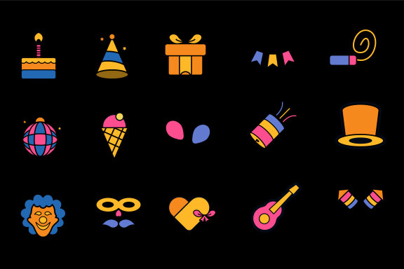 Playful Cartoon Party Theme Icons