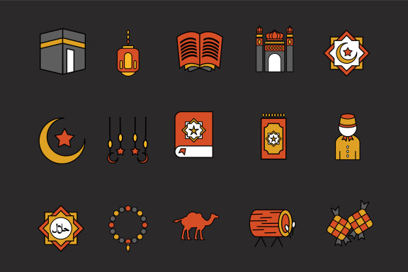 Playful Cartoon Moslem Theme Icons