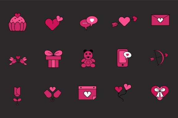 Playful Cartoon Valentines Icons