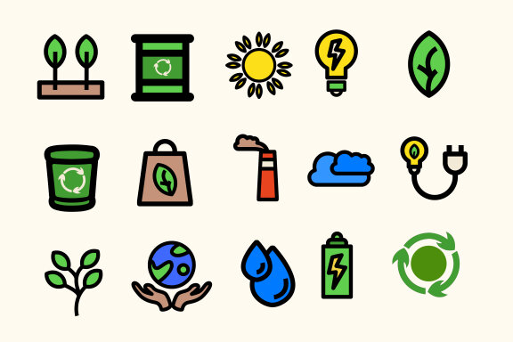 Playful Cartoon Ecological Theme Icons