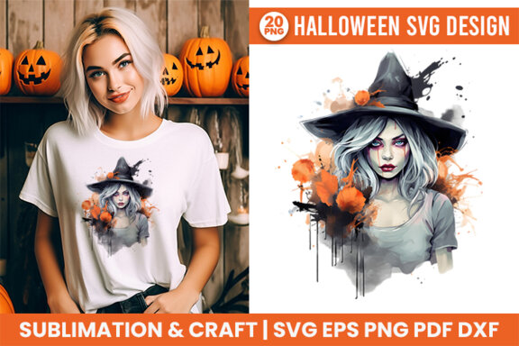 Watercolor Halloween Spooky Witch Sublimation Clipart PNG Bundle