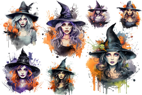 Watercolor Halloween Spooky Witch Sublimation Clipart PNG Bundle