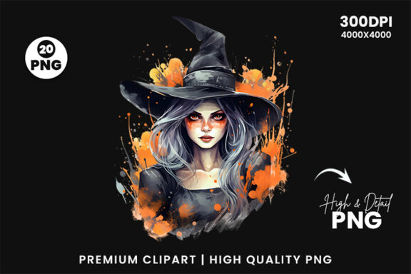 Watercolor Halloween Spooky Witch Sublimation Clipart PNG Bundle