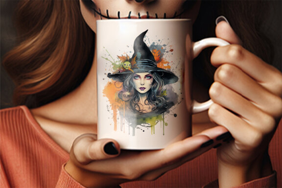 Watercolor Halloween Spooky Witch Sublimation Clipart PNG Bundle