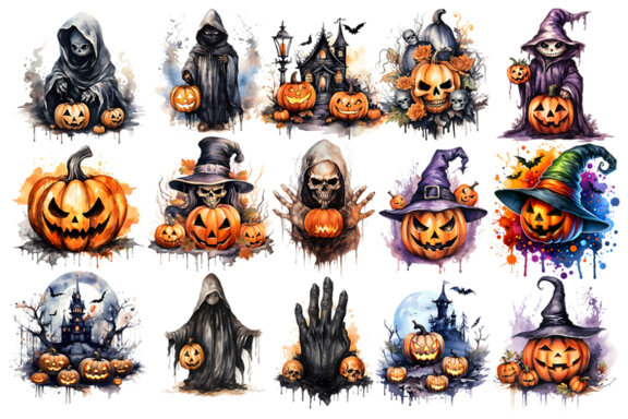 Watercolor Halloween Sublimation Clipart PNG Bundle