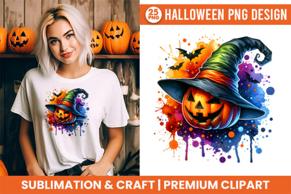 Watercolor Halloween Sublimation Clipart PNG Bundle