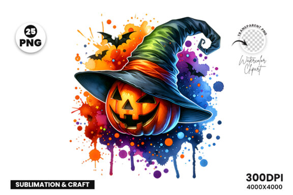 Watercolor Halloween Sublimation Clipart PNG Bundle