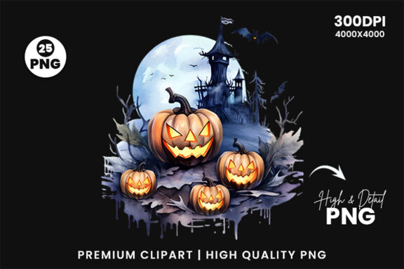 Watercolor Halloween Sublimation Clipart PNG Bundle