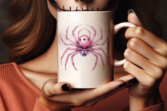 Halloween Watercolor Pink Spider Sublimation Clipart PNG Bundle