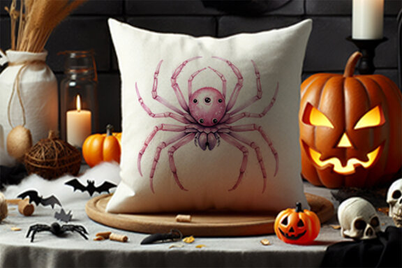 Halloween Watercolor Pink Spider Sublimation Clipart PNG Bundle