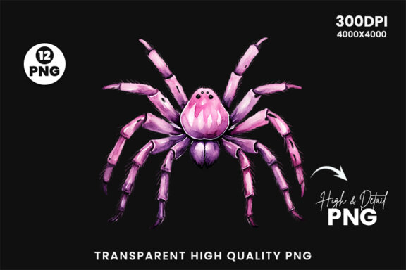 Halloween Watercolor Pink Spider Sublimation Clipart PNG Bundle