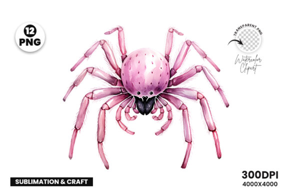 Halloween Watercolor Pink Spider Sublimation Clipart PNG Bundle