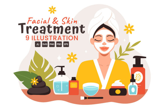 9 Facial and Skin Treatment Illustration