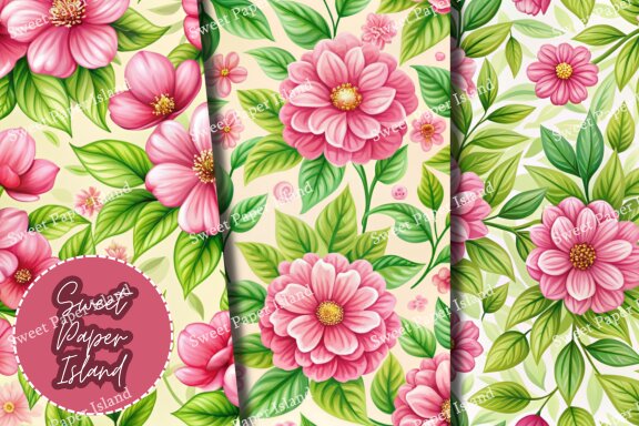 6 FREE Digital Papers - Pink Rose Botanical Garden