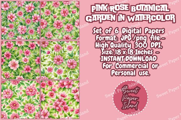 6 FREE Digital Papers - Pink Rose Botanical Garden