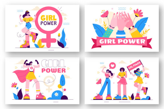 9 Girl Power Vector Illustration