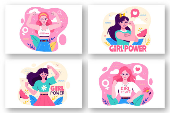 9 Girl Power Vector Illustration