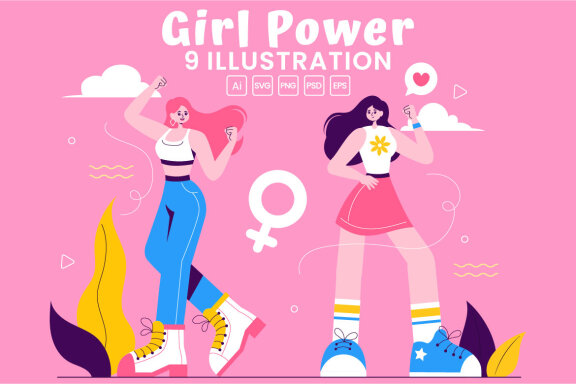9 Girl Power Vector Illustration
