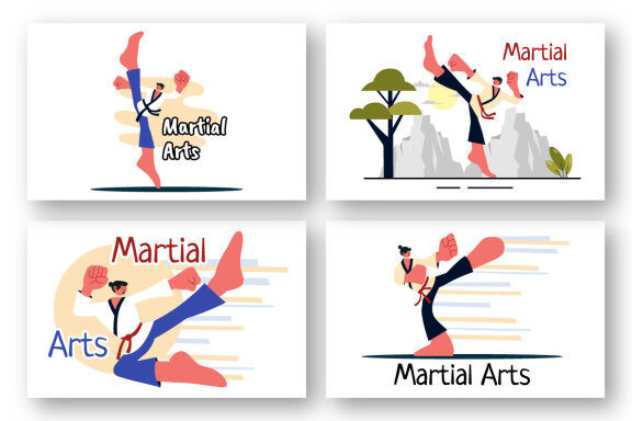 9 Martial Arts Vector Illustration
