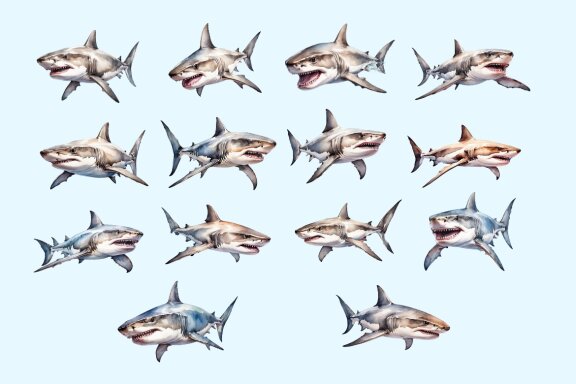 collection of watercolor shark illustration