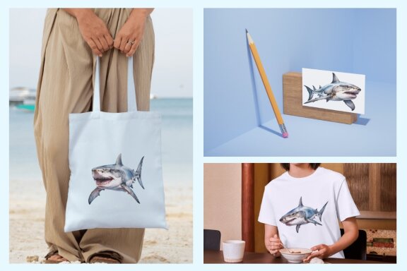 collection of watercolor shark illustration