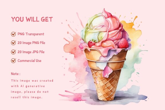collection of watercolor ice cream illustrations
