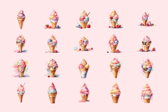 collection of watercolor ice cream illustrations