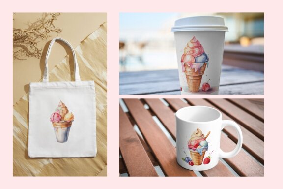 collection of watercolor ice cream illustrations