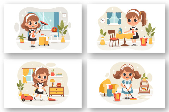  9 Professional Girl Maid Illustration