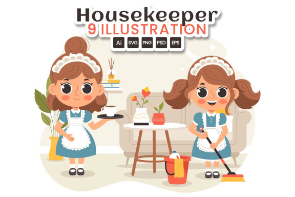  9 Professional Girl Maid Illustration